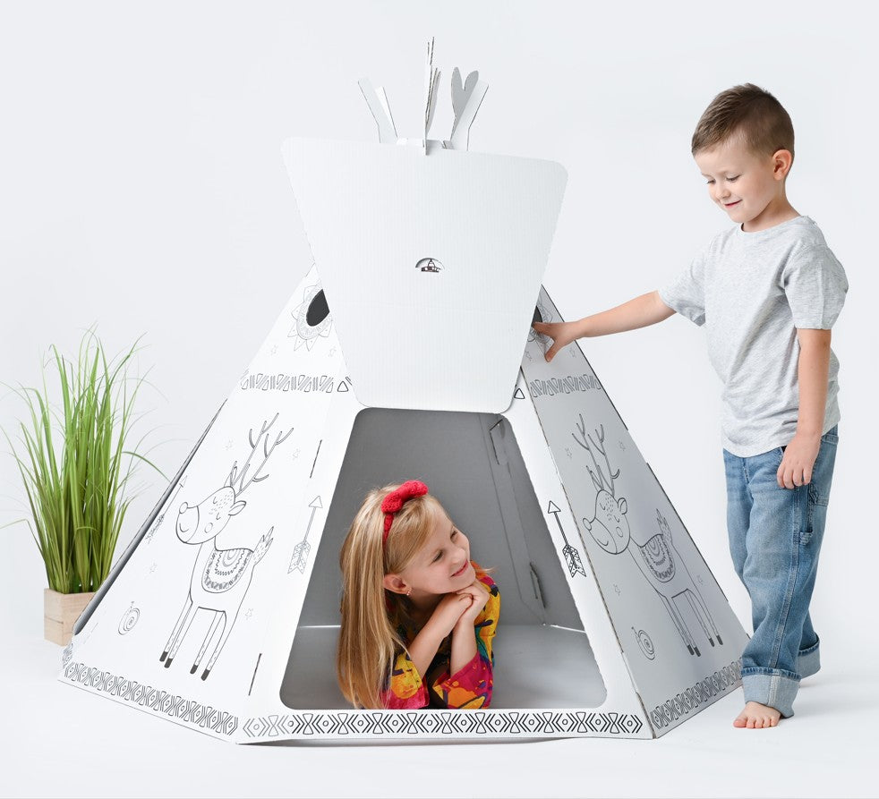 Cardboard playhouse for children, Teepee Tent, DIY, for construction and coloring, 3+