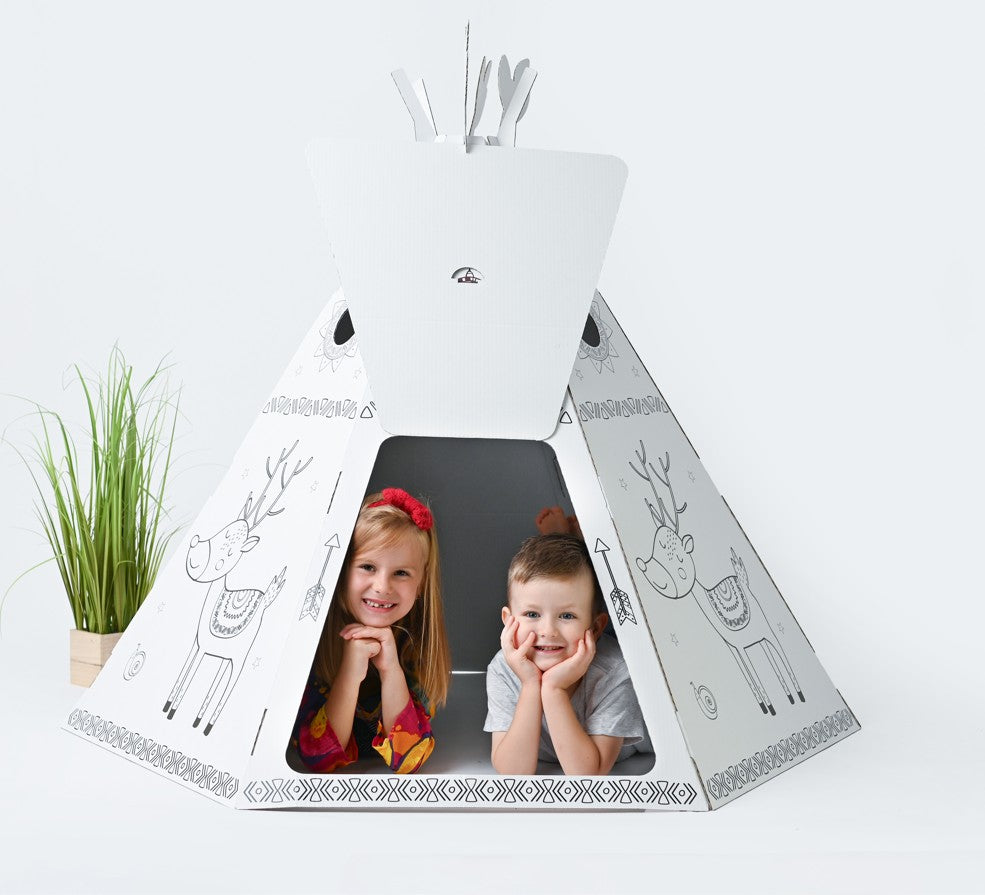 Cardboard playhouse for children, Teepee Tent, DIY, for construction and coloring, 3+