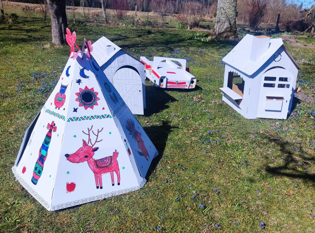 Cardboard playhouse for children, Teepee Tent, DIY, for construction and coloring, 3+