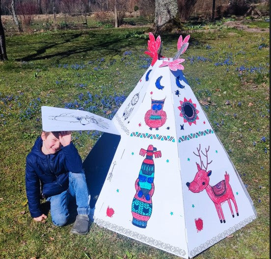 Cardboard playhouse for children, Teepee Tent, DIY, for construction and coloring, 3+