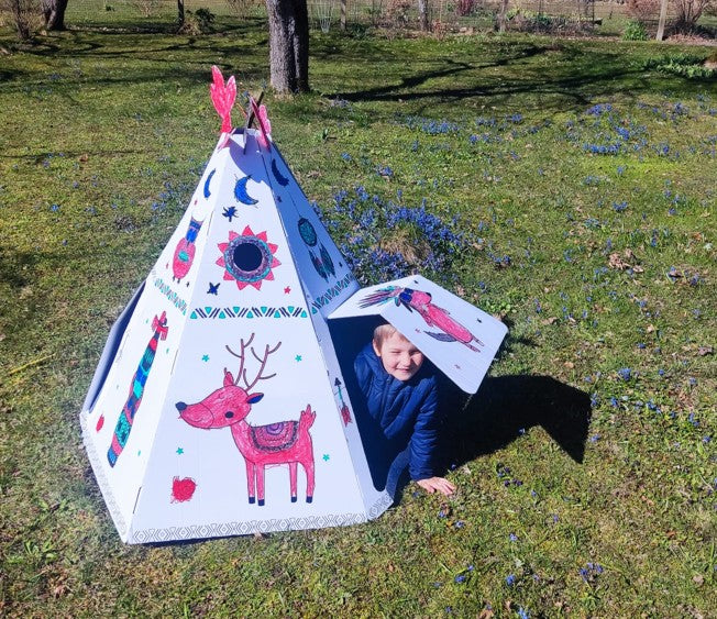 Cardboard playhouse for children, Teepee Tent, DIY, for construction and coloring, 3+