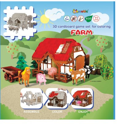 House Farm 3 D cardboard constructor, 5+, DIY, gift for children, coloring set, eco-friendly