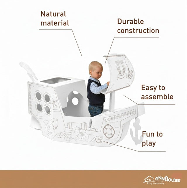 Bateau pirate créatif en carton, à décorer, bricolage, blanc, grand, 3+ ans