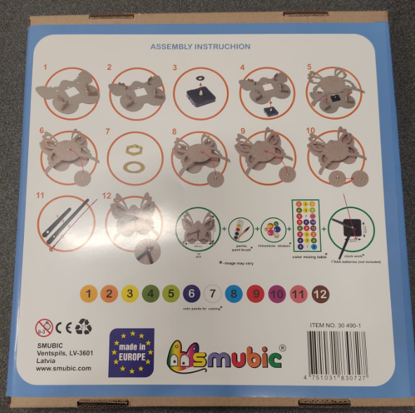 Clock with contours, 3D, eco-friendly, gift, for children, cardboard toy, 7+