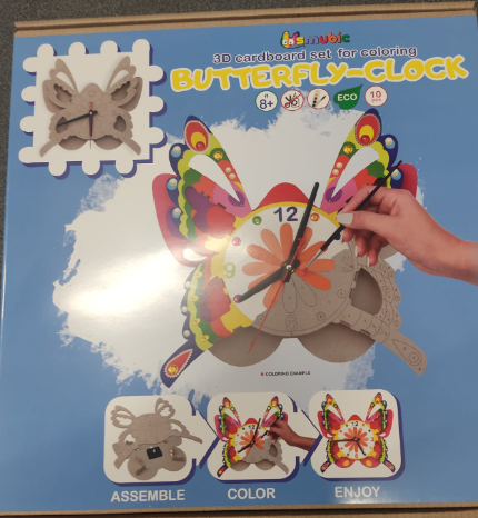 Clock with contours, 3D, eco-friendly, gift, for children, cardboard toy, 7+