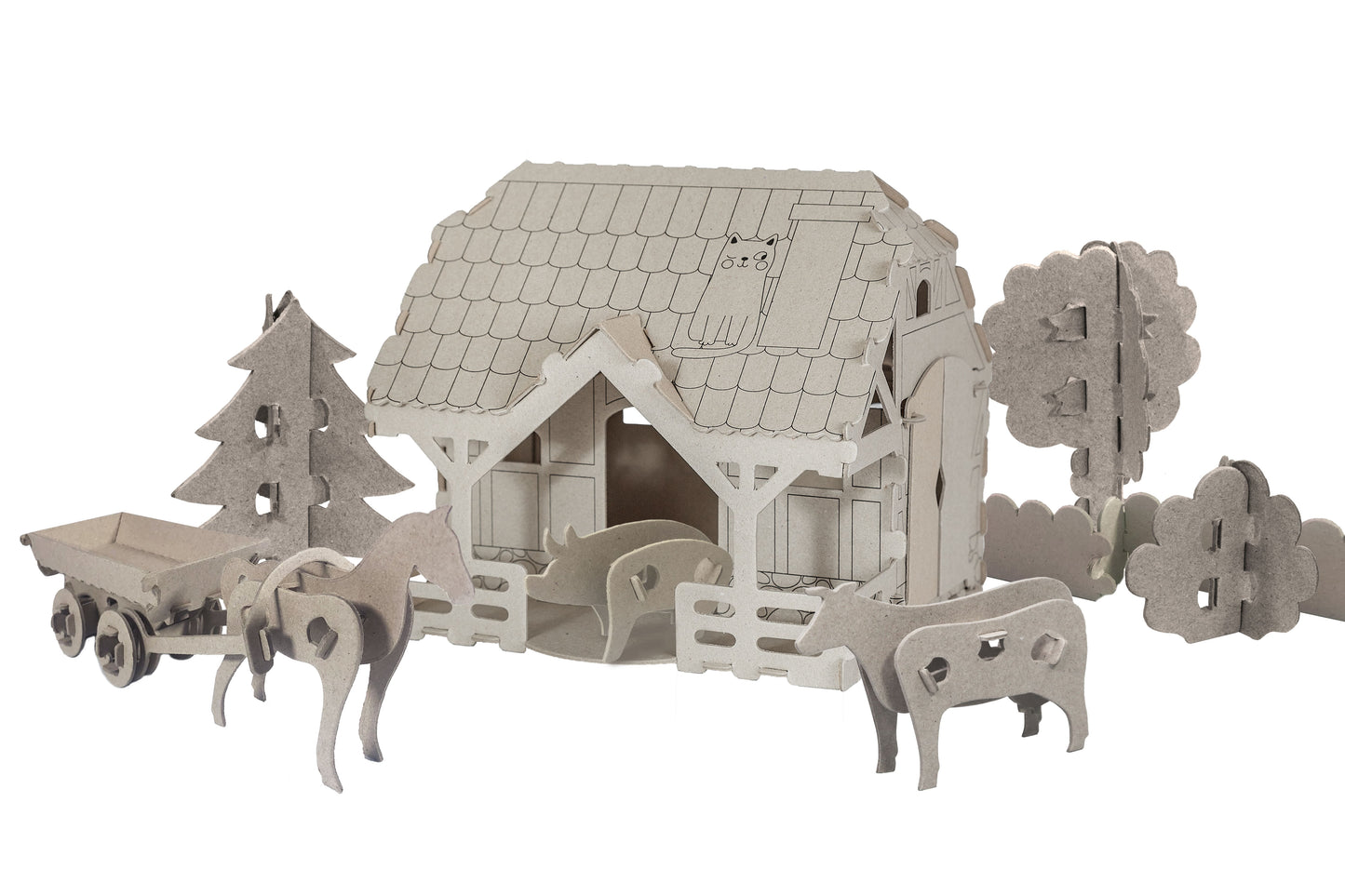 House Farm 3 D cardboard constructor, 5+, DIY, gift for children, coloring set, eco-friendly
