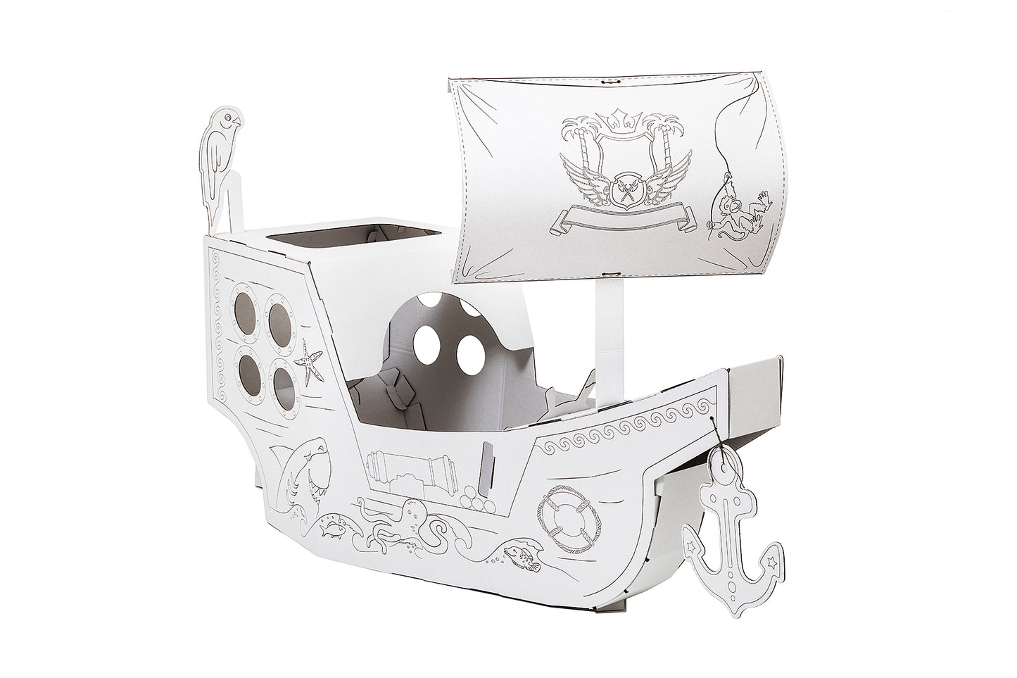Bateau pirate créatif en carton, à décorer, bricolage, blanc, grand, 3+ ans