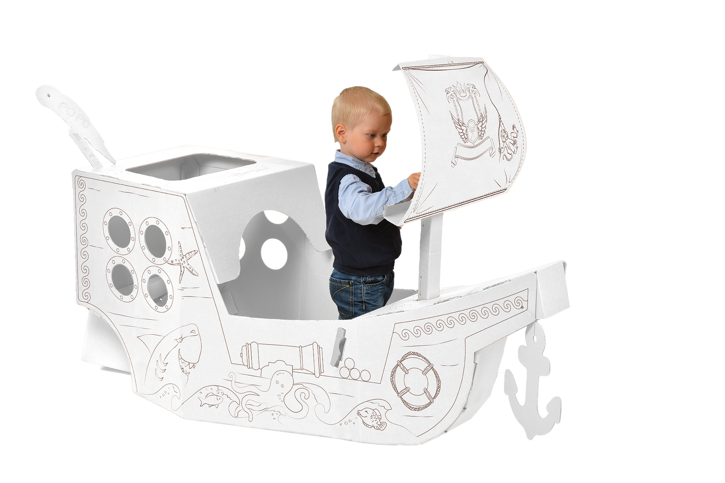 Radoša rotaļlieta, kartona pirātu kuģis, saliec un izkrāso pats, bērniem no 3+ gadiem