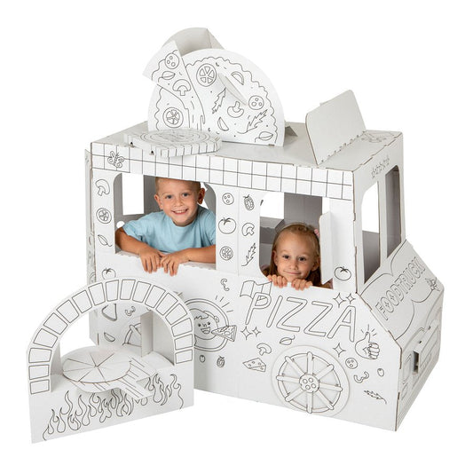 Childrens cardboard playhouse Food Truck and Pizza van with play oven, collapsible toy