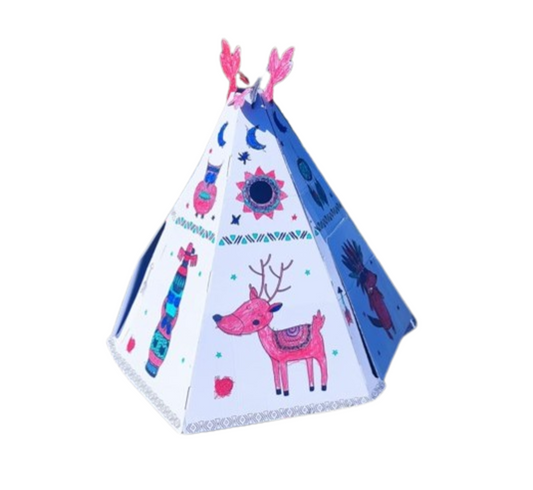 Maisonnette Teepee Tent en carton pour enfants, Maison de jardin, DIY, à construire et à colorier, 3+