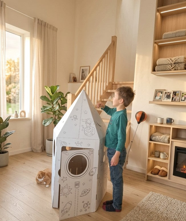 Zvaigžņu raķete, Kartona rotaļu māja bērniem – saliekama un krāsojama, 3+