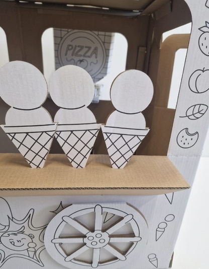 Saliekama kartona spēļu māja bērniem, Gardumu furgons, DIY, izkrāsošanai, 3+