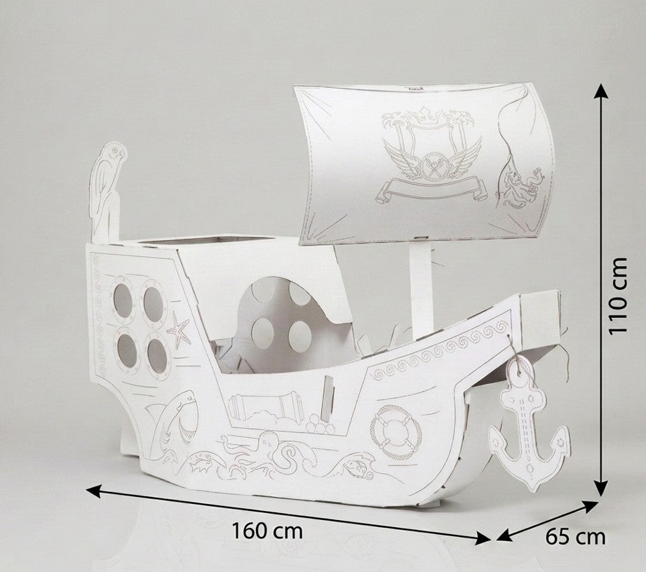 Bateau pirate créatif en carton, à décorer, bricolage, blanc, grand, 3+ ans 