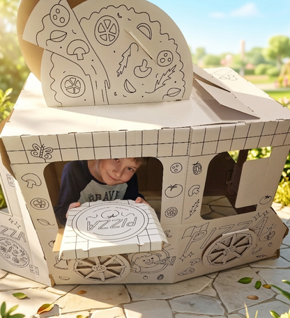 Saliekama kartona spēļu māja bērniem, Gardumu furgons, DIY, izkrāsošanai, 3+