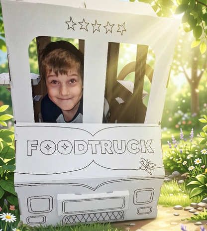 Saliekama kartona spēļu māja bērniem, Gardumu furgons, DIY, izkrāsošanai, 3+