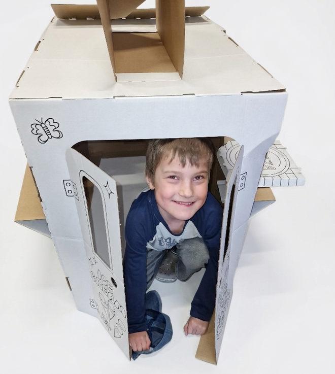 Saliekama kartona spēļu māja bērniem, Gardumu furgons, DIY, izkrāsošanai, 3+