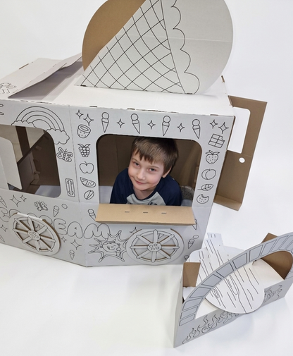 Saliekama kartona spēļu māja bērniem, Gardumu furgons, DIY, izkrāsošanai, 3+