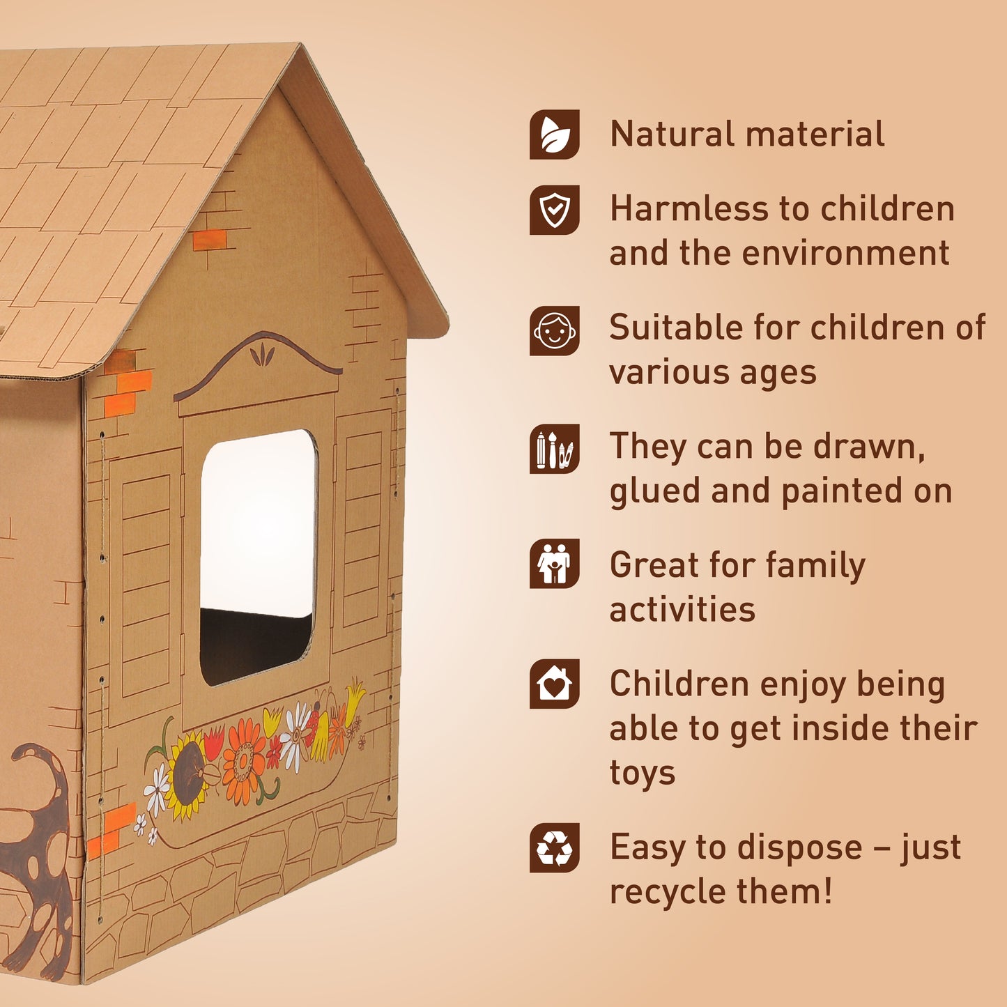 Kartona spēļu mājiņa ar dzīvnieku attēlu kontūrām, izkrāso pats, no 3+ gadiem