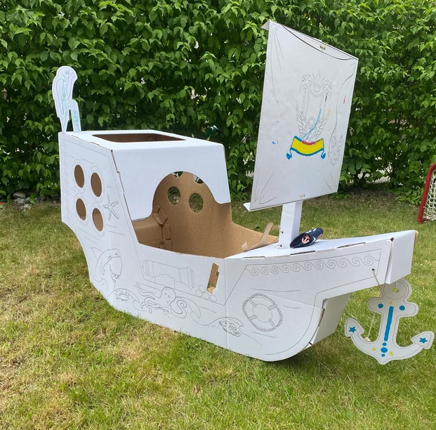 Creative Pirate ship from cardboard, outlined, DIY, white Large, 3+ years