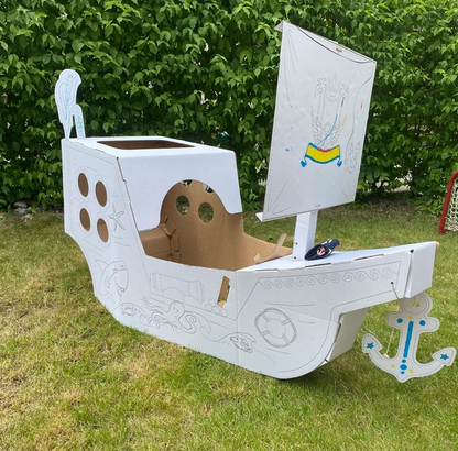 Creative Pirate ship from cardboard, outlined, DIY, white Large, 3+ years