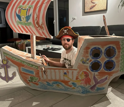 Creative Pirate ship from cardboard, outlined, DIY, white Large, 3+ years