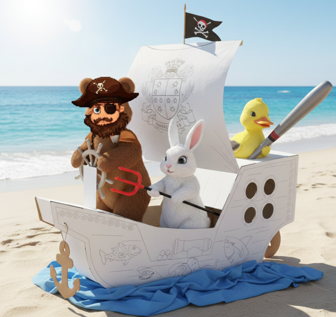 Creative Pirate ship from cardboard, outlined, DIY, white Large, 3+ years