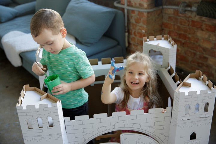 Pappspielhaus für Kinder, Spielburg, DIY zum Aufbauen und Ausmalen