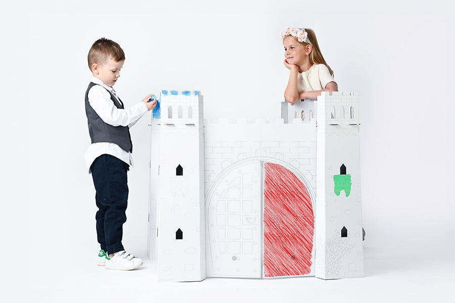 Pappspielhaus für Kinder, Spielburg, DIY zum Aufbauen und Ausmalen