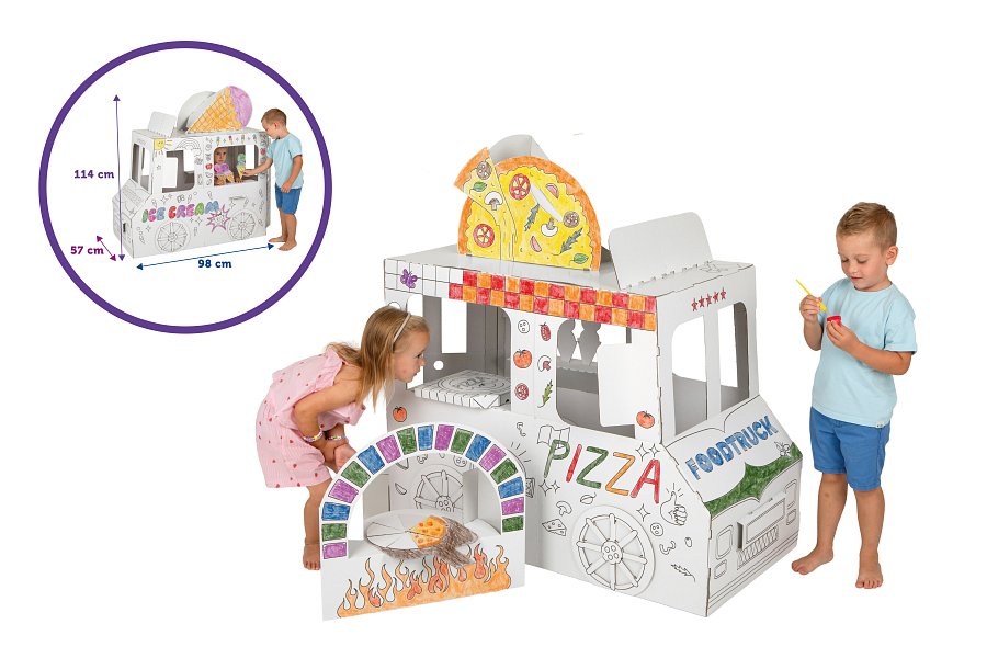 Saliekama kartona spēļu māja bērniem, Gardumu furgons, DIY, izkrāsošanai, 3+