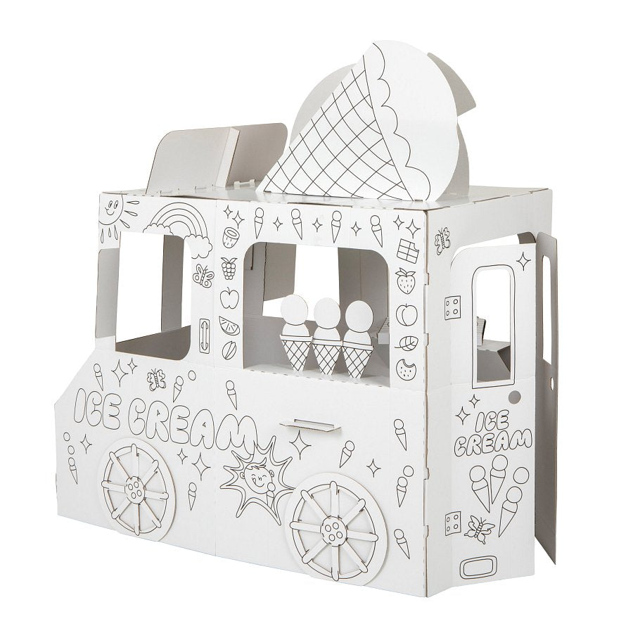 Saliekama kartona spēļu māja bērniem, Gardumu furgons, DIY, izkrāsošanai, 3+