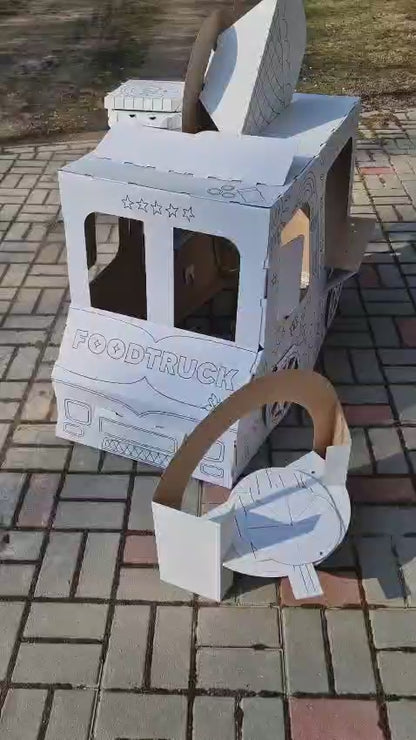 Saliekama kartona spēļu māja bērniem, Gardumu furgons, DIY, izkrāsošanai, 3+