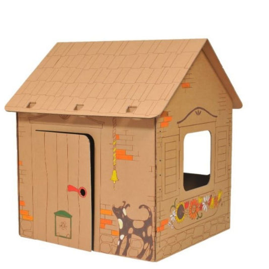 Maisonnette en carton "Cabane" avec contours de beaux animaux, marron, grande, bricolage pour la peinture, 3+ ans
